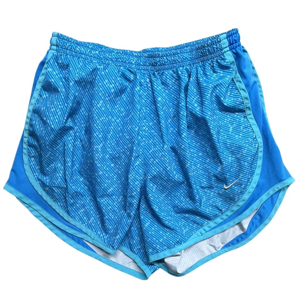 Nike Dri-FIT Tempo Running Shorts Womens‎ Medium Blue Geometric Print Mesh Trim